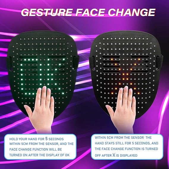 LED Lighted Face Transforming Mask with Gesture Sensing